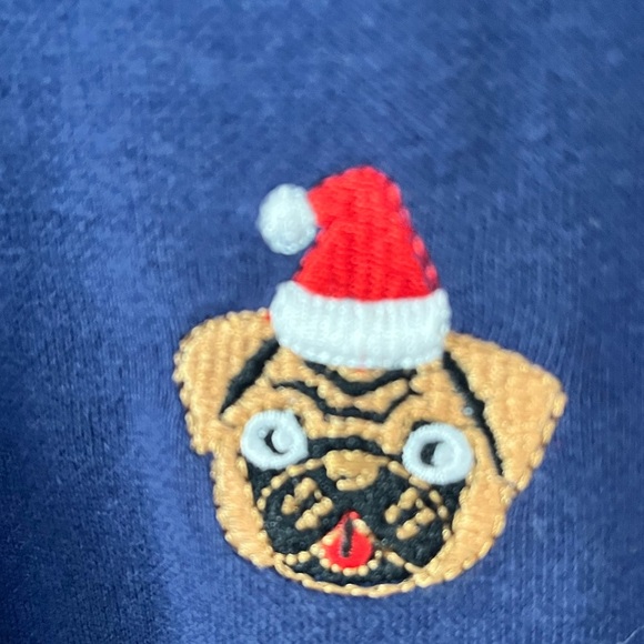 Embroidered Christmas Holiday Sweatshirt Sweater unisex Small Blue Pug crewneck - Picture 3 of 7